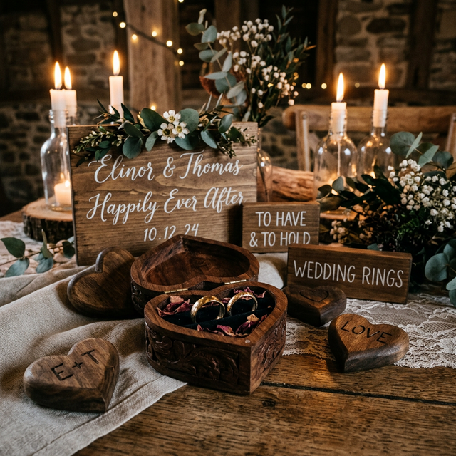 Svadobné drevené dekorácie a doplnky